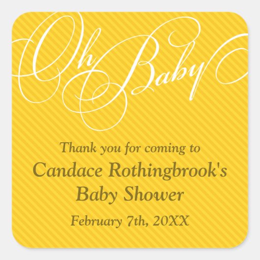 ベビーシャワーステッカーの金ゴールドのスクリプト対角線 スクエアシール (正面)