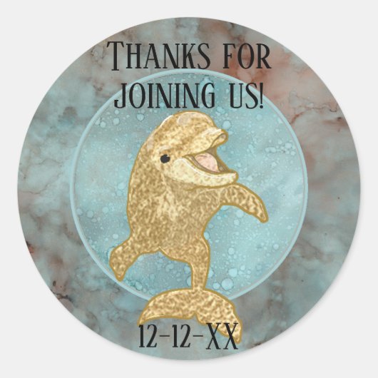 ベビーシャワーステッカー「金ゴールドベビーイルカ」 ラウンドシール (正面)