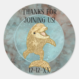 ベビーシャワーステッカー「金ゴールドベビーイルカ」 ラウンドシール