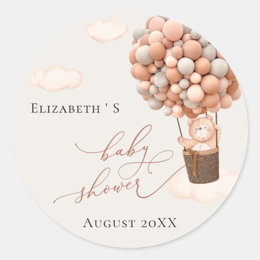 ベビーシャワーステッカーBear Balloons ラウンドシール (正面)