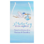 ベビーシャワーストークデリバリー男の赤ちゃんアートプレート スモールペーパーバッグ (裏面)