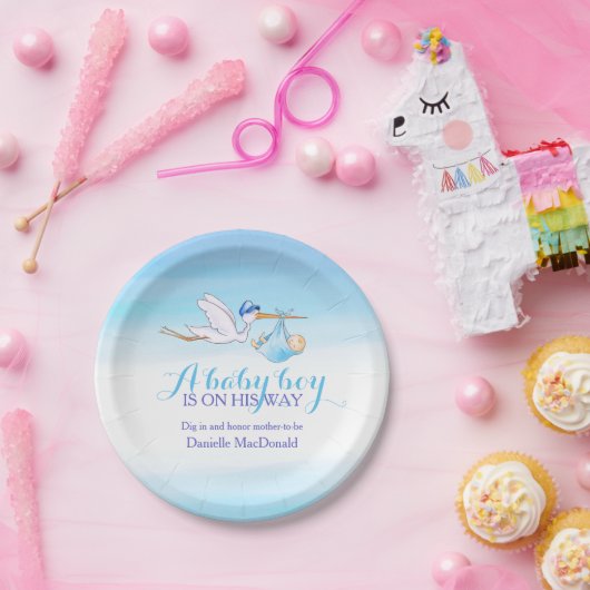 ベビーシャワーストークデリバリー男の赤ちゃんアートプレート ペーパープレート (パーティー)