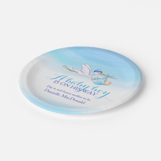 ベビーシャワーストークデリバリー男の赤ちゃんアートプレート ペーパープレート (アングル)