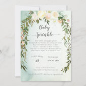 ベビーシャワースプリンクルグリーンホワイトローズフローラ 招待状 (正面)