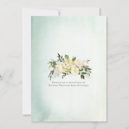 ベビーシャワースプリンクルグリーンホワイトローズフローラ 招待状 (裏面)