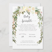 ベビーシャワースプレイエレガントルホワイトローズフローラ 招待状 (正面)