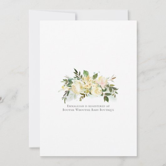 ベビーシャワースプレイエレガントルホワイトローズフローラ 招待状 (裏面)