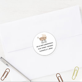 ベビーシャワーセピアヴィンテージ玩具乳母車アドレス ラウンドシール