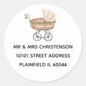 ベビーシャワーセピアヴィンテージ玩具乳母車アドレス ラウンドシール (正面)