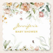 ベビーシャワーソフト赤面ピンクフローラドロップ ペーパーコースター (正面)