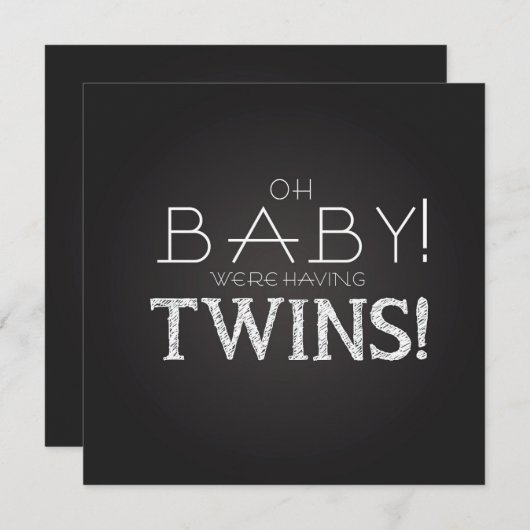 ベビーシャワーツインズグレーチョークボードモダンクラシック 招待状 (正面/裏面)