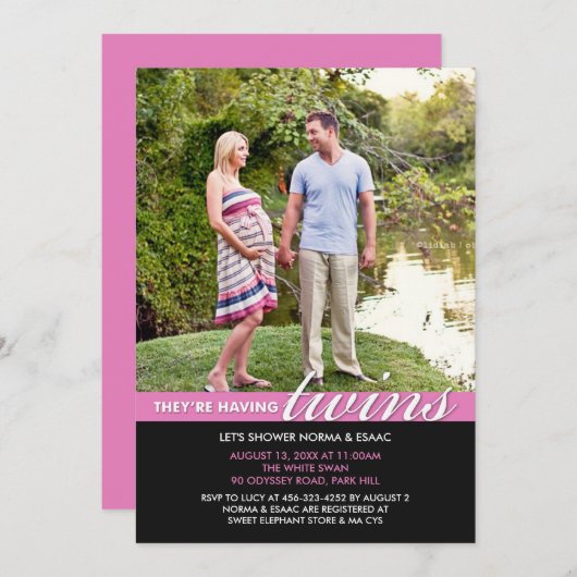 ベビーシャワーツインズフォト招待状 招待状 (正面/裏面)