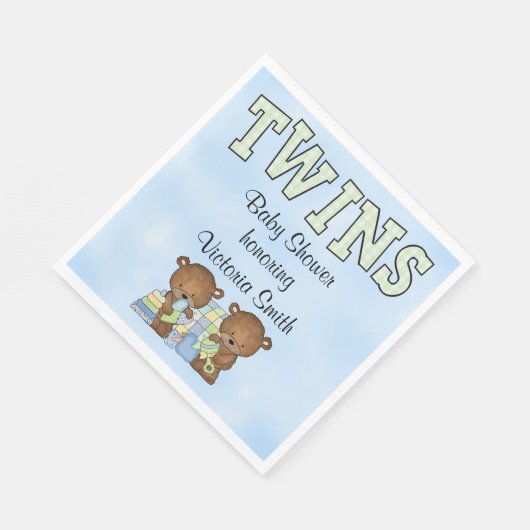 ベビーシャワーツインボーイズテディベア スタンダードランチョンナプキン (角)