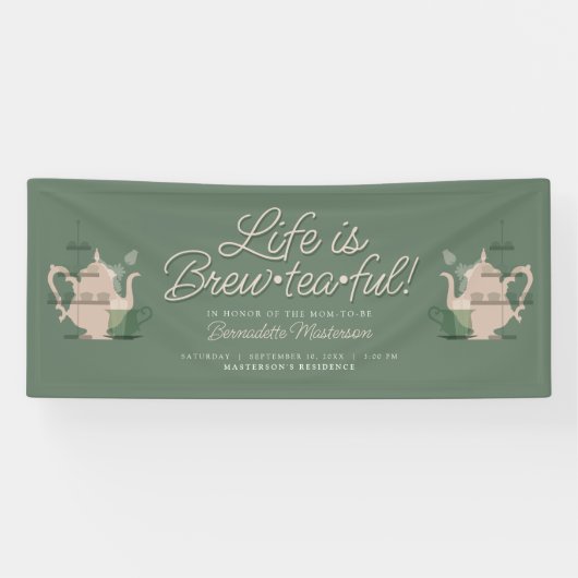 ベビーシャワーティーパーティーかわいいミニマリストチックグリーン 横断幕 (横)