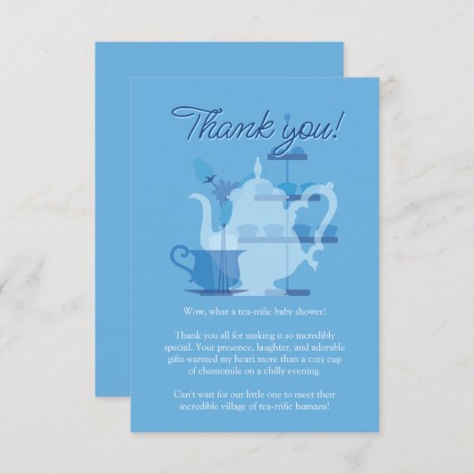 ベビーシャワーティーパーティーかわいいミニマリストチックブルー サンキューカード (正面/裏面)