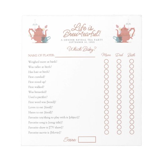 ベビーシャワーティーパーティーかわいいミニマリストボホニュートラル ノートパッド (正面)