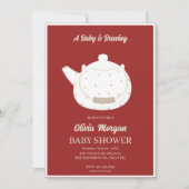 ベビーシャワーティーパーティーレッド招待状カード 招待状 (正面)