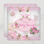 ベビーシャワーティーパーティーヴィンテージレースピンクフローラB 招待状 (正面/裏面)