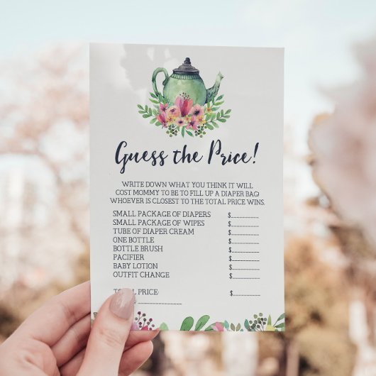 ベビーシャワーティーパーティー　価格当てゲームカード 招待状