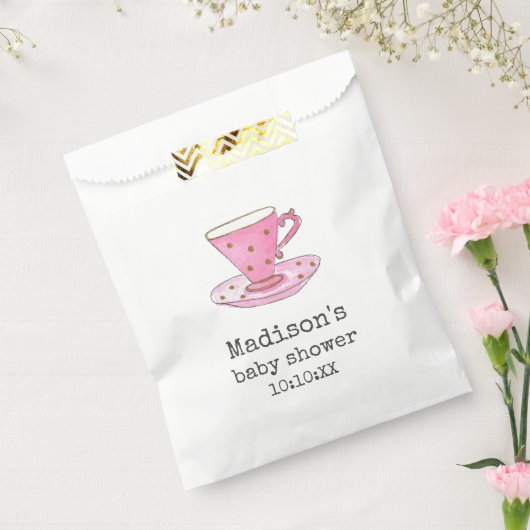 ベビーシャワーティーパーティー |水彩ピンクティーカップ フェイバーバッグ (封をした状態)