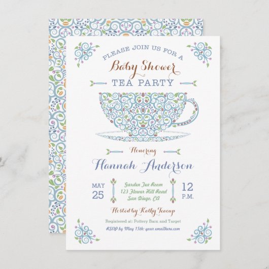 ベビーシャワーティーパーティー-男の赤ちゃんII招待状 招待状 (正面/裏面)