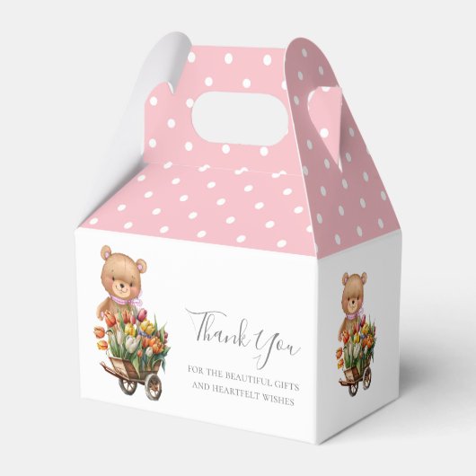 ベビーシャワーテディソフトピンク素朴フローラ フェイバーボックス (裏面サイド)