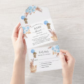 ベビーシャワーテディパンパスブルーボーイフローラRSVP オールインワン招待状 (貼ってはがせる)