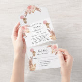 ベビーシャワーテディパンパス ピンク フラワーワイト RSVP オールインワン招待状 (貼ってはがせる)