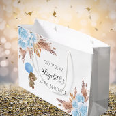 ベビーシャワーテディフローラパンパスグラスブルーボーイ ラージペーパーバッグ