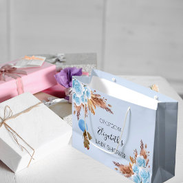 ベビーシャワーテディフローラパンパスグラスブルーボーイ ラージペーパーバッグ