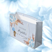 ベビーシャワーテディフローラパンパスグラスブルーボーイ ラージペーパーバッグ