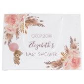 ベビーシャワーテディフローラパンパスグラス赤面バラ ラージペーパーバッグ (正面)