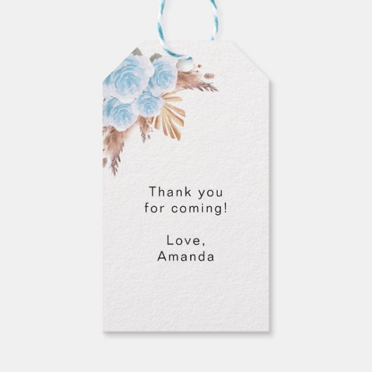 ベビーシャワーテディブルーパンパ感謝していスグラス ギフトタグ (裏面)