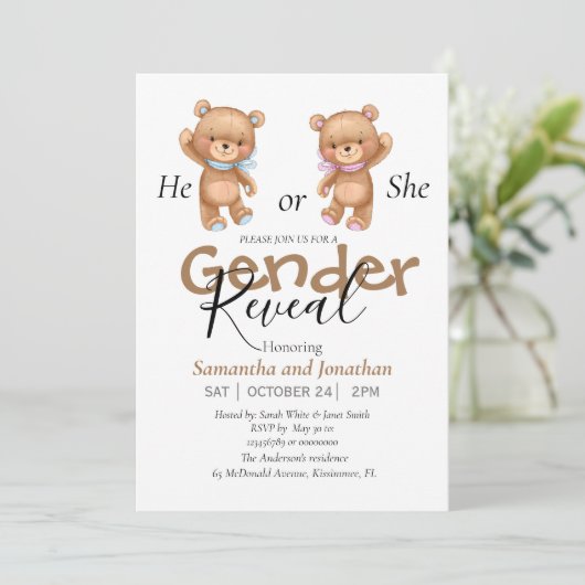 ベビーシャワーテディベアの招待 案内状 (スタンド正面)