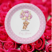 ベビーシャワーテディベアガールピンクバルーン ペーパープレート