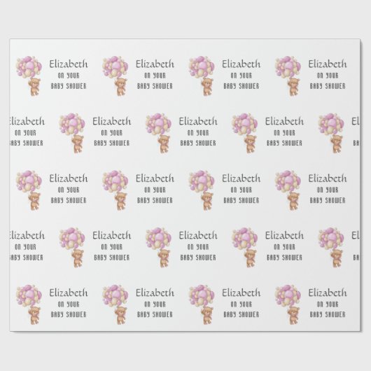 ベビーシャワーテディベアバルーンテーマ パーソナライズされた ラッピングペーパー (フラット)