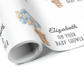 ベビーシャワーテディベアバルーンテーマ パーソナライズされた ラッピングペーパー (ロールコーナー)