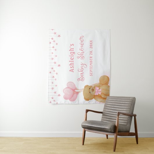 ベビーシャワーテディベアピンクスターズバックドロップ タペストリー (インサイチュ)