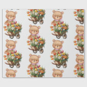 ベビーシャワーテディベアフローラ素朴なピンク ラッピングペーパー (フラット)