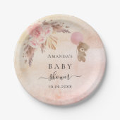 ベビーシャワーテディベアーパンパスグラス赤面バラ ペーパープレート (正面)