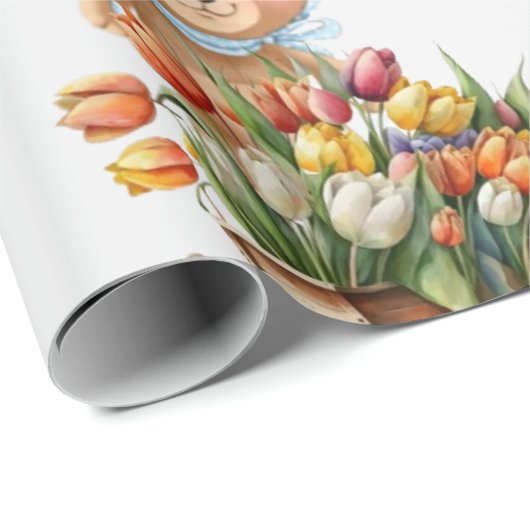 ベビーシャワーテディベアーブルーラスティックフローラ ラッピングペーパー (ロールコーナー)