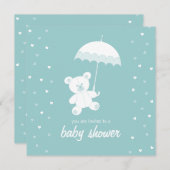 ベビーシャワーテディベアーブルー/任意の色の招待 招待状 (正面/裏面)