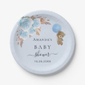 ベビーシャワーテディベア少年パンパスグラスブルー ペーパープレート (正面)