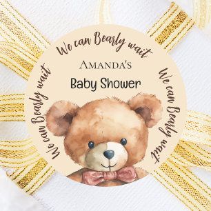 ベビーシャワーテディベア我々はbeigeをbeigeをbearly待つことができる ラウンドシール