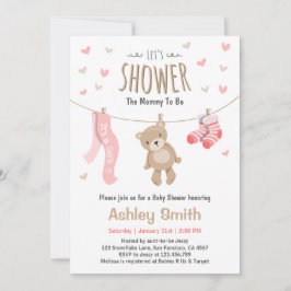 ベビーシャワーテディベア招待状ベビーガールピンク 招待状