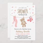 ベビーシャワーテディベア招待状ベビーガールピンク 招待状 (正面/裏面)