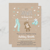 ベビーシャワーテディベア招待状ベビーミントグリーン 招待状 (正面/裏面)