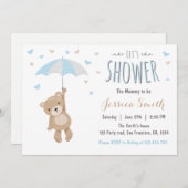 ベビーシャワーテディベア招待状男の赤ちゃんブルー 招待状 (正面/裏面)