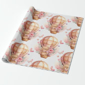 ベビーシャワーテディベア熱気球ピンク ラッピングペーパー (アンロールド)