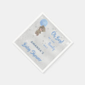 ベビーシャワーテディベア男の子シルバー青 名前 スタンダードカクテルナプキン (角)